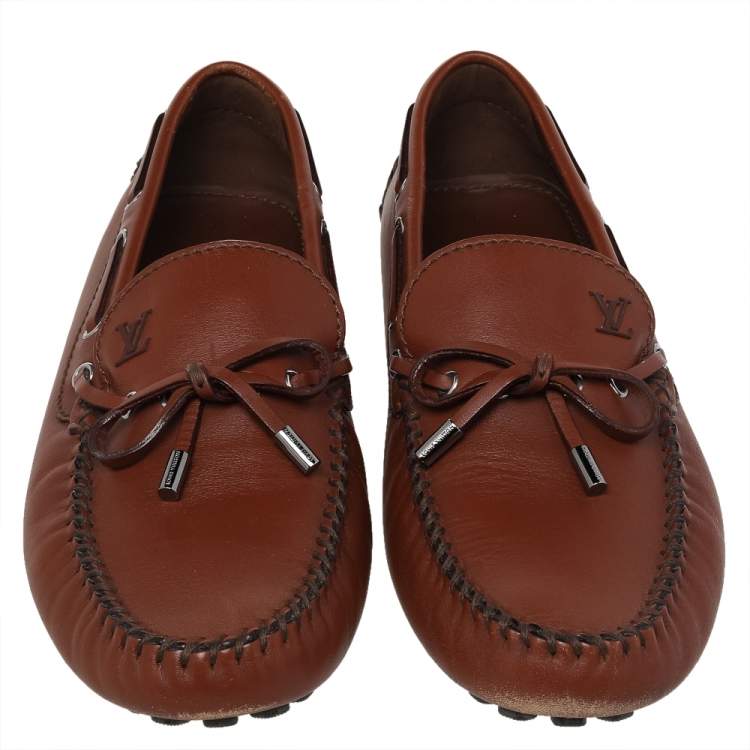 Pre Owned Louis Vuitton Brown Leather Slip on Loafers Size 43.5