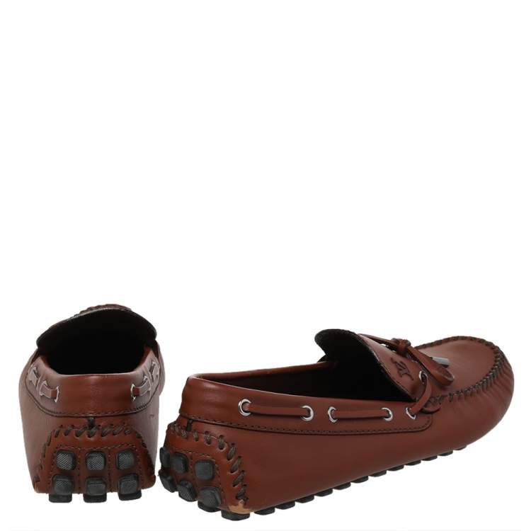 Pre Owned Louis Vuitton Brown Leather Slip on Loafers Size 43.5
