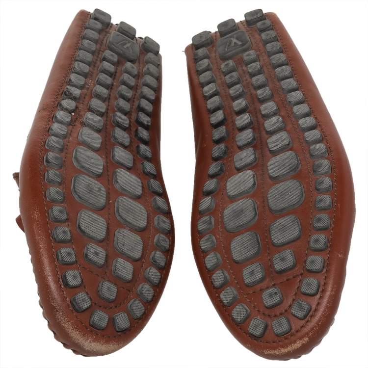 Pre Owned Louis Vuitton Brown Leather Slip on Loafers Size 43.5