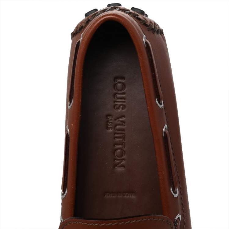 Pre Owned Louis Vuitton Brown Leather Slip on Loafers Size 43.5