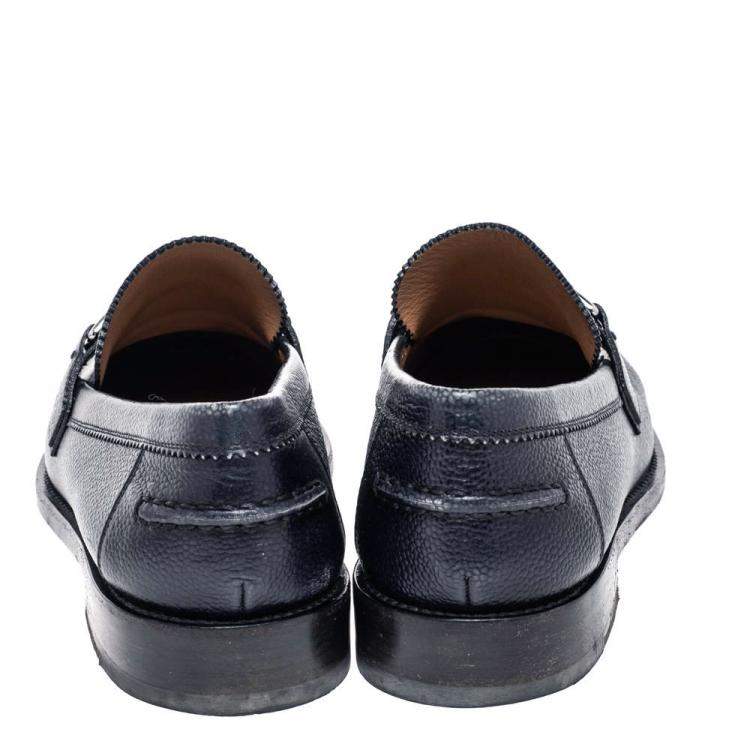 Pre Owned Louis Vuitton Navy Blue Leather Major Slip On Loafers Size 43.5