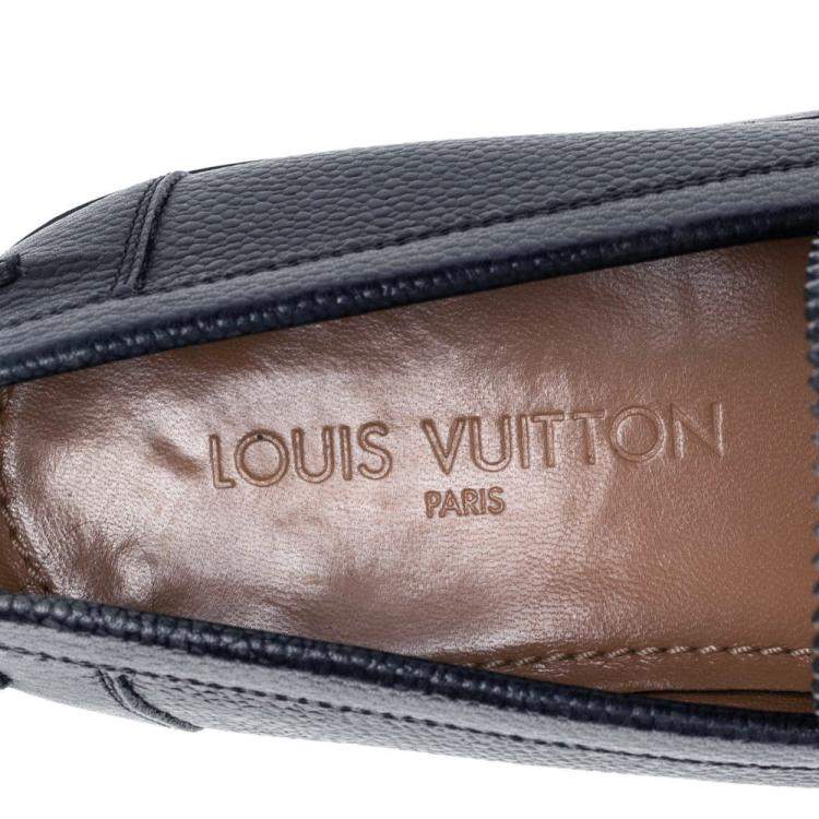 Pre Owned Louis Vuitton Navy Blue Leather Major Slip On Loafers Size 43.5