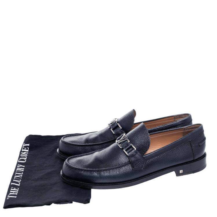 Pre Owned Louis Vuitton Navy Blue Leather Major Slip On Loafers Size 43.5
