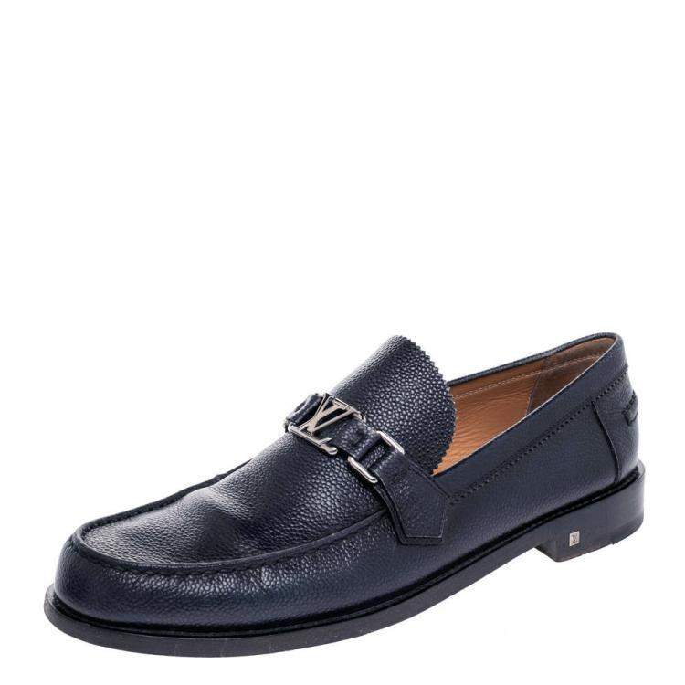 Men's Navy Louis Vuitton LV Leather Loafers Shoes Blue