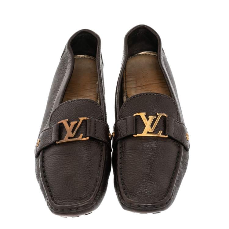 Pre Owned Louis Vuitton Brown Leather Monte Carlo Slip on Loafers Size 42