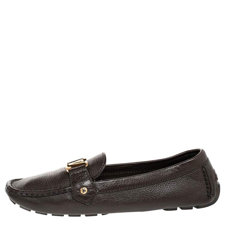 Pre Owned Louis Vuitton Brown Leather Monte Carlo Slip on Loafers Size 42