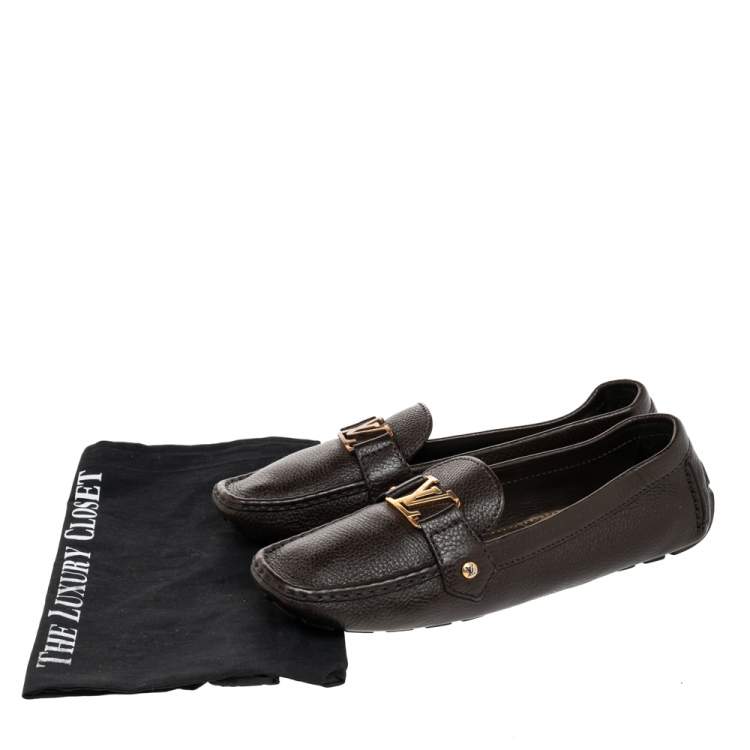 Pre Owned Louis Vuitton Brown Leather Monte Carlo Slip on Loafers Size 42