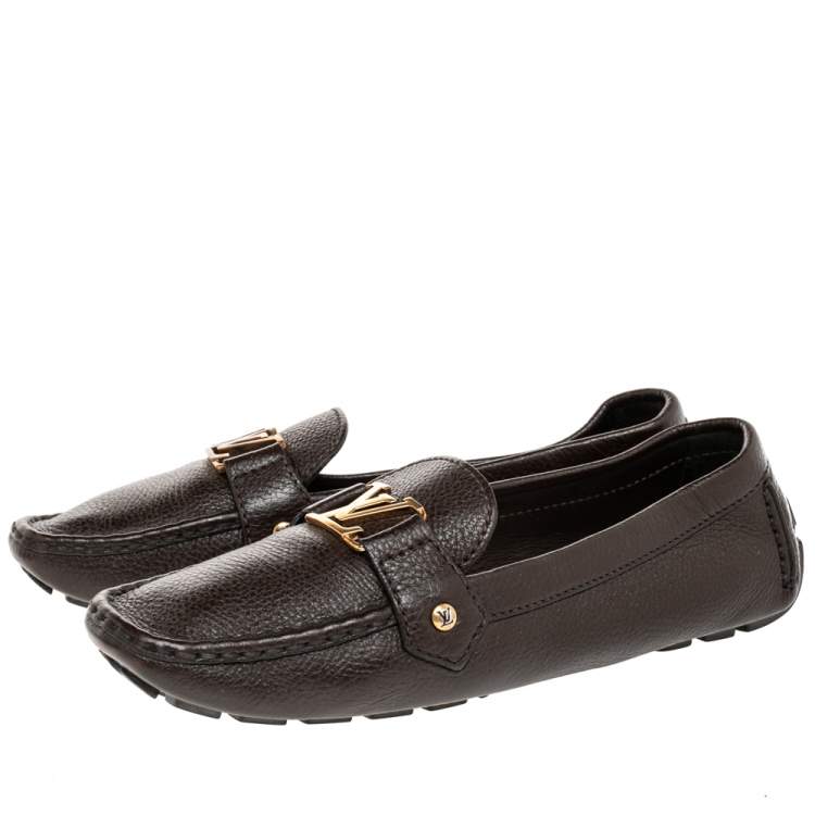 Pre Owned Louis Vuitton Brown Leather Monte Carlo Slip on Loafers Size 42