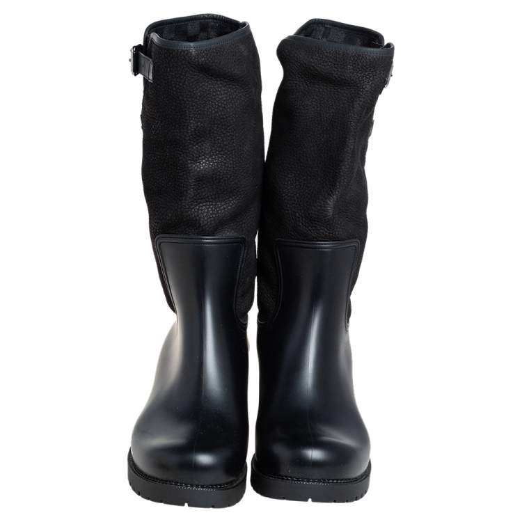 Pre Owned Louis Vuitton Black Suede and Rubber Mid Calf Boots Size 44