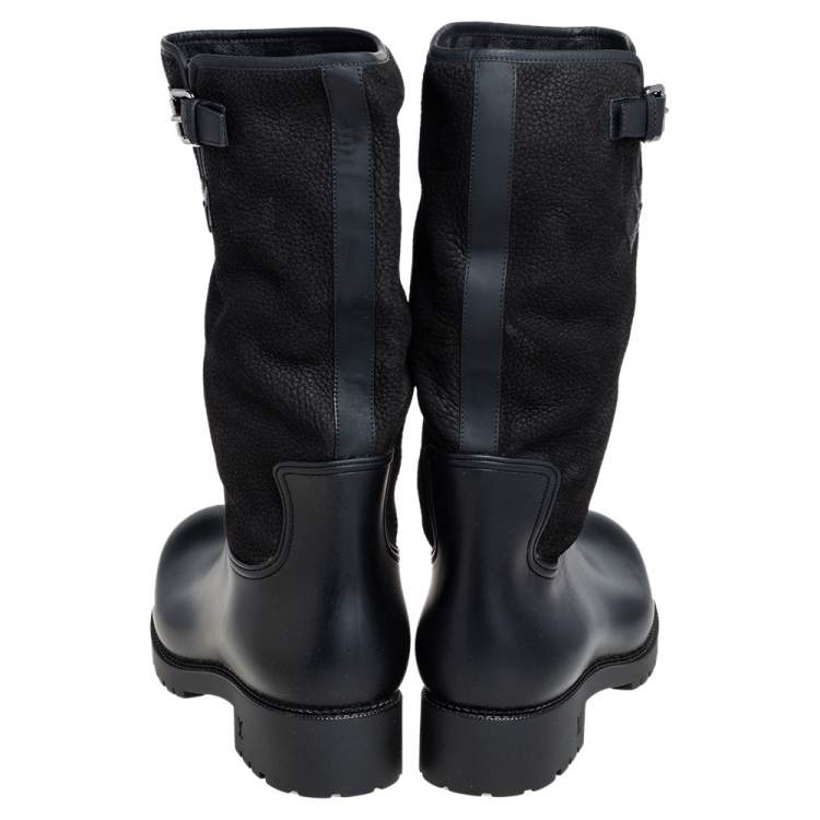 Pre Owned Louis Vuitton Black Suede and Rubber Mid Calf Boots Size 44