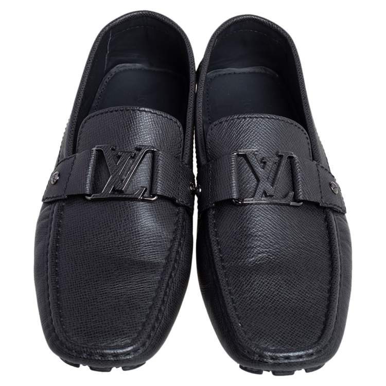 Pre Owned Louis Vuitton Black Leather Monte Carlo Slip On Loafers Size 43.5