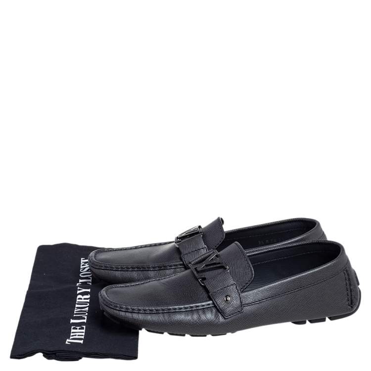 Pre Owned Louis Vuitton Black Leather Monte Carlo Slip On Loafers Size 43.5