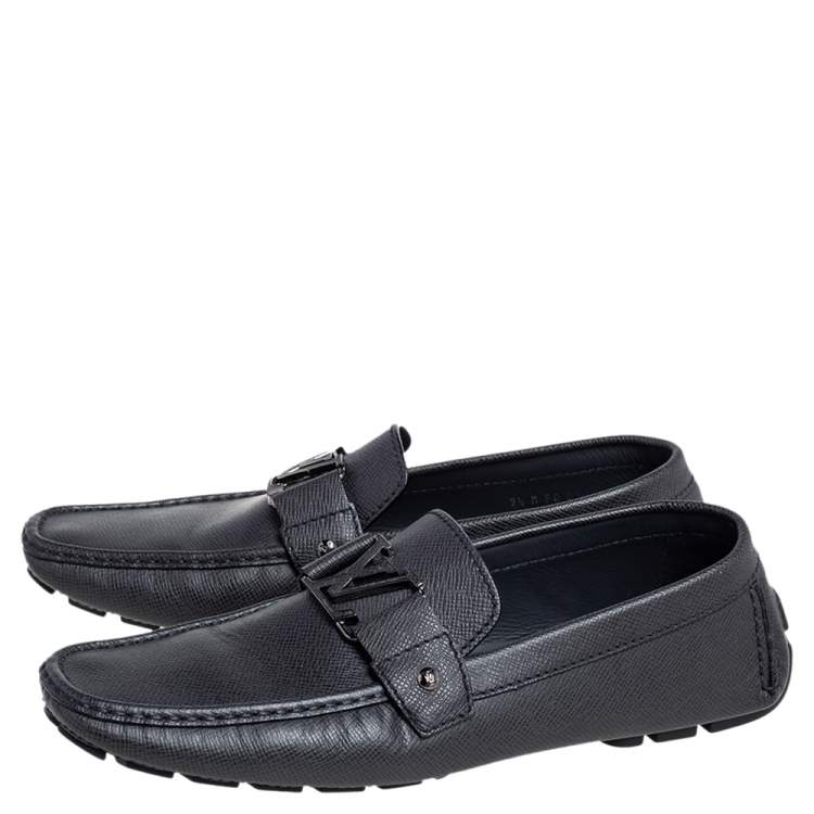 Pre Owned Louis Vuitton Black Leather Monte Carlo Slip On Loafers Size 43.5