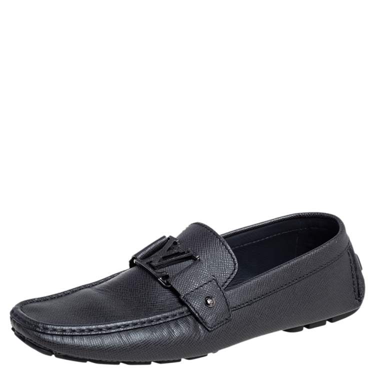 Pre Owned Louis Vuitton Black Leather Monte Carlo Slip On Loafers Size 43.5