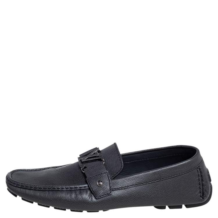 Pre Owned Louis Vuitton Black Leather Monte Carlo Slip On Loafers Size 43.5