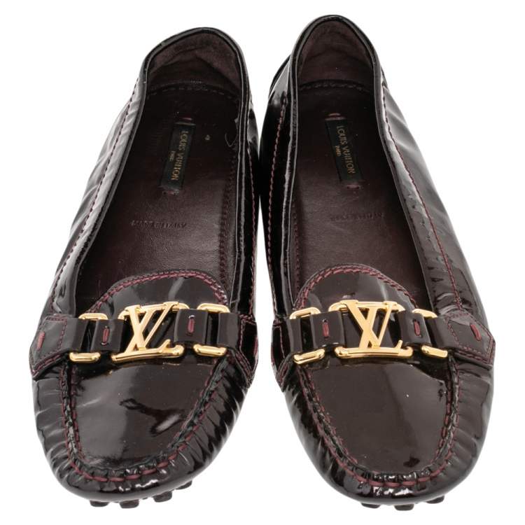 Pre Owned Louis Vuitton Burgundy Amarante Vernis Leather Oxford Loafers Size 38.5
