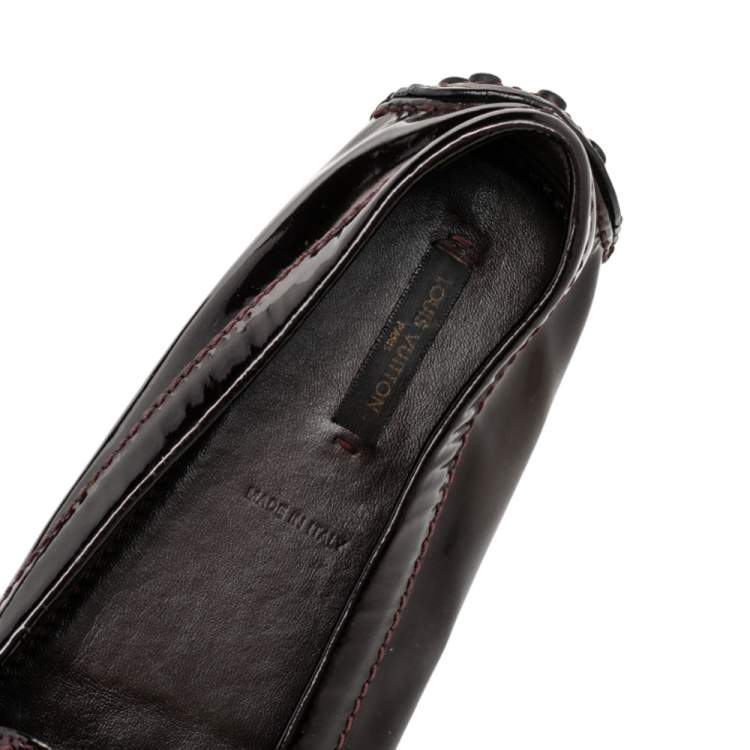 Pre Owned Louis Vuitton Burgundy Amarante Vernis Leather Oxford Loafers Size 38.5