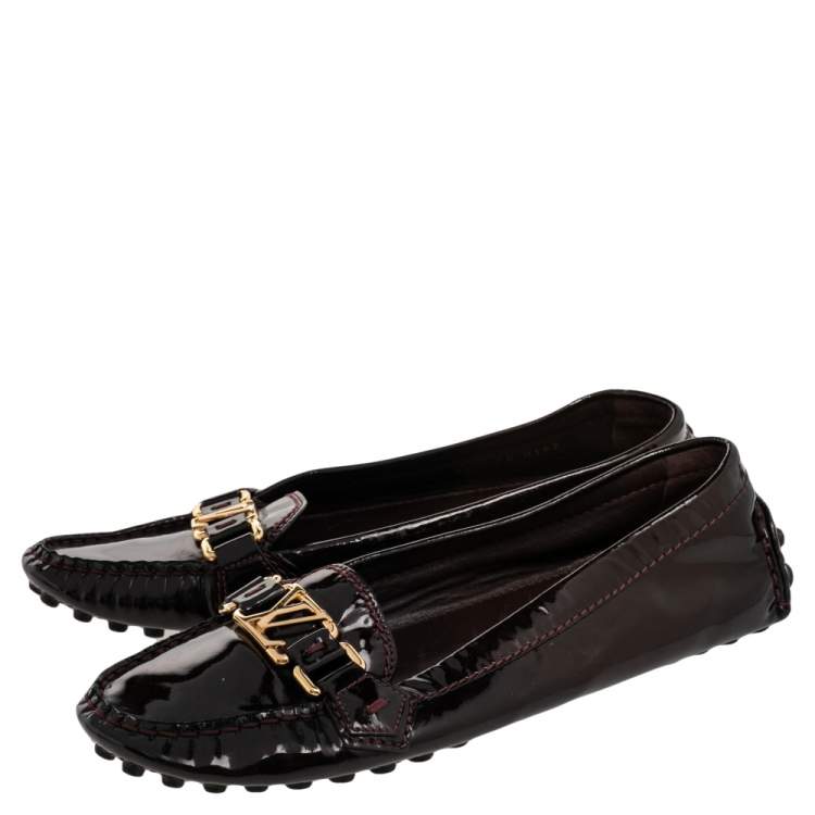 Pre Owned Louis Vuitton Burgundy Amarante Vernis Leather Oxford Loafers Size 38.5