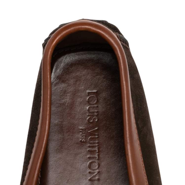 Pre Owned Louis Vuitton Brown Suede And Leather Hockenhein Slip On Loafers Size 45