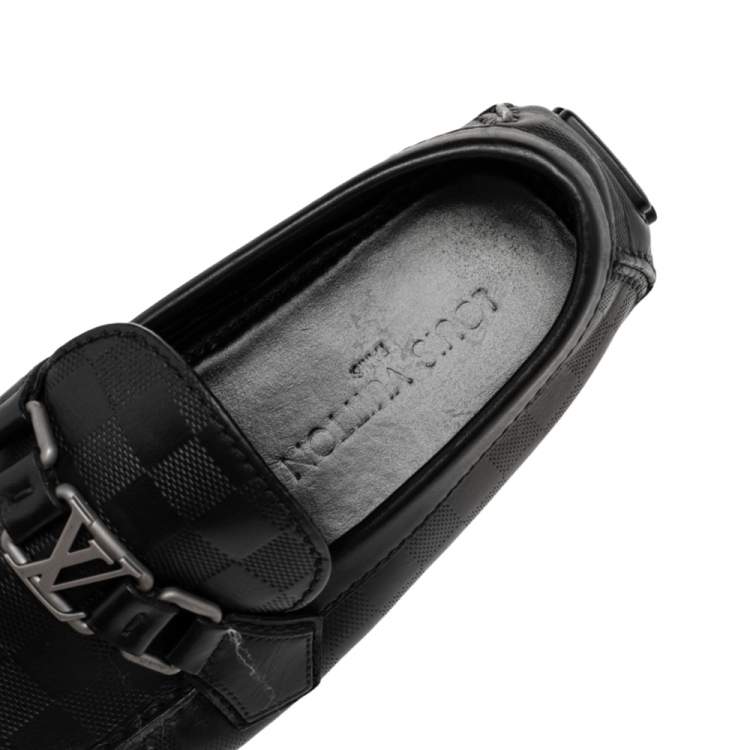 Pre Owned Louis Vuitton Black Damier Infini Leather Hockenheim Slip on Loafers Size 41.5