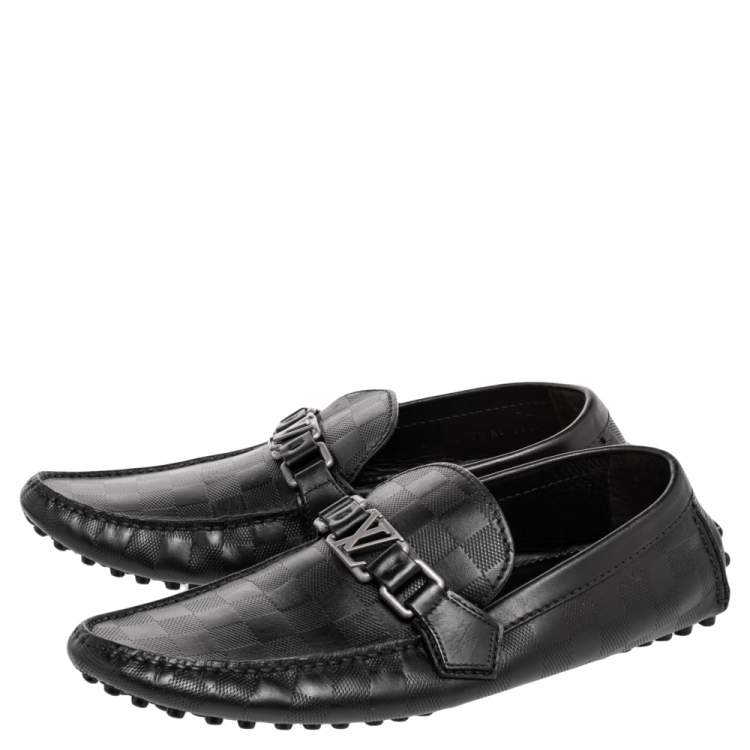 Pre Owned Louis Vuitton Black Damier Infini Leather Hockenheim Slip on Loafers Size 41.5