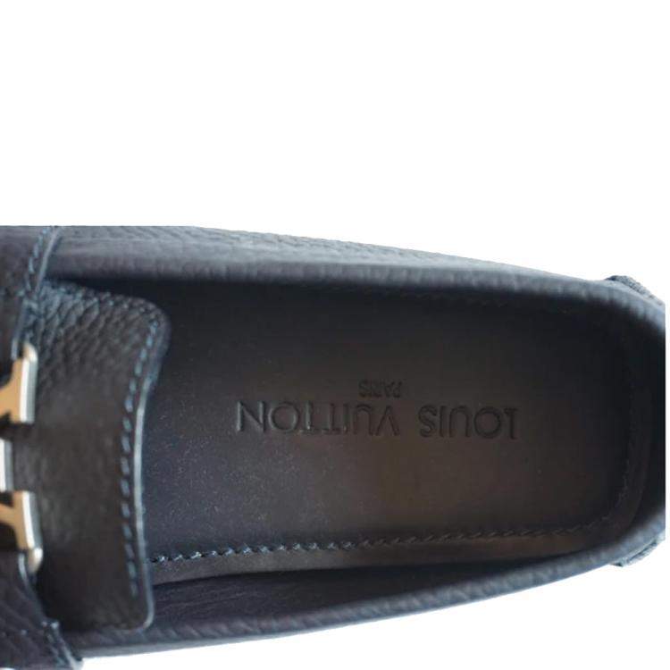 Pre Owned Louis Vuitton Dark Blue Textured Leather Montaigne Moccasins Size EU 42