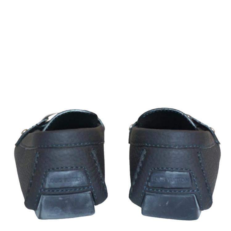 Pre Owned Louis Vuitton Dark Blue Textured Leather Montaigne Moccasins Size EU 42