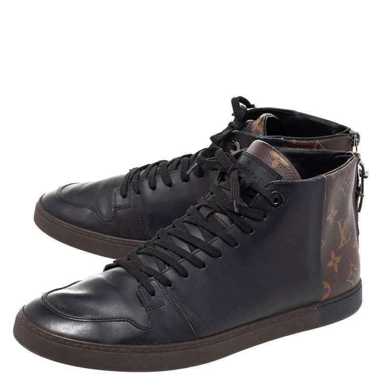 Pre Owned Louis Vuitton Black/Brown Monogram  Coated Canvas  And Leather Line Up High Top Sneakers Size 42