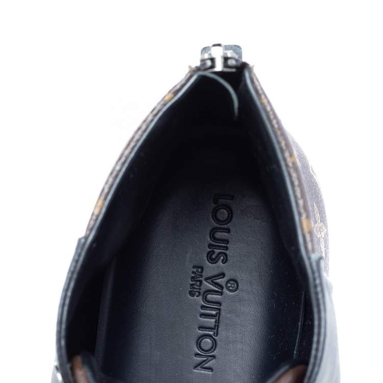 Pre Owned Louis Vuitton Black/Brown Monogram  Coated Canvas  And Leather Line Up High Top Sneakers Size 42