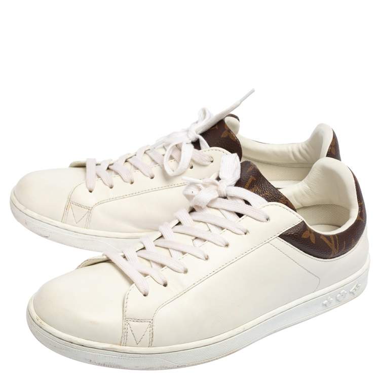 Pre Owned Louis Vuitton White Leather And Monogram Canvas Luxembourg Low Top Sneakers Size 41.5