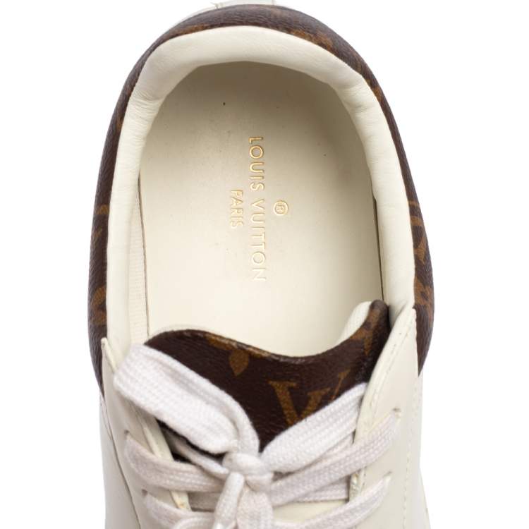 Pre Owned Louis Vuitton White Leather And Monogram Canvas Luxembourg Low Top Sneakers Size 41.5