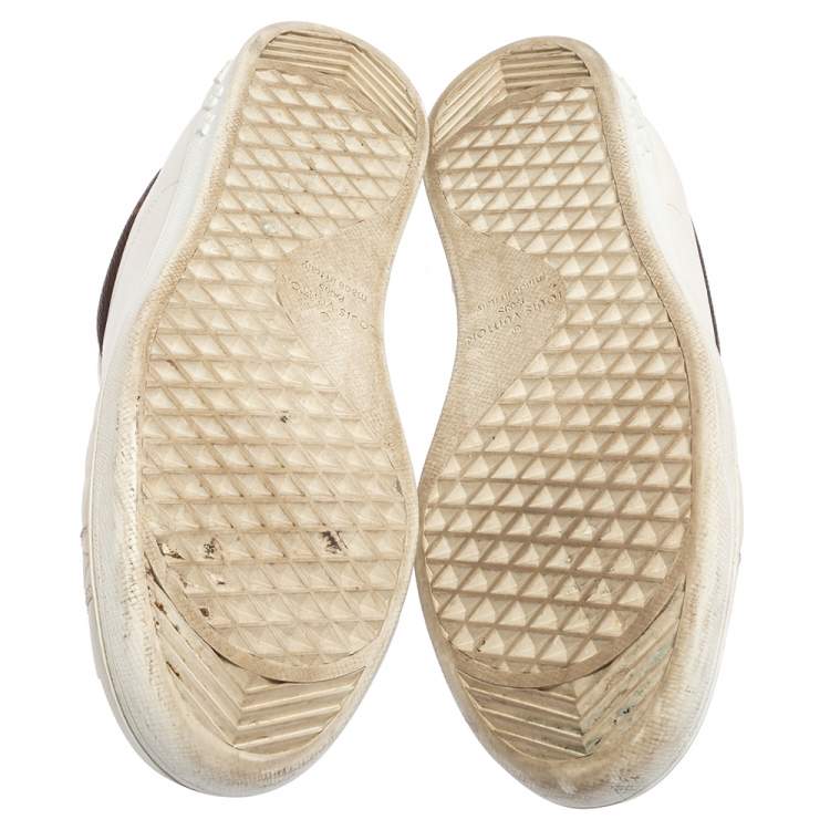 Pre Owned Louis Vuitton White Leather And Monogram Canvas Luxembourg Low Top Sneakers Size 41.5