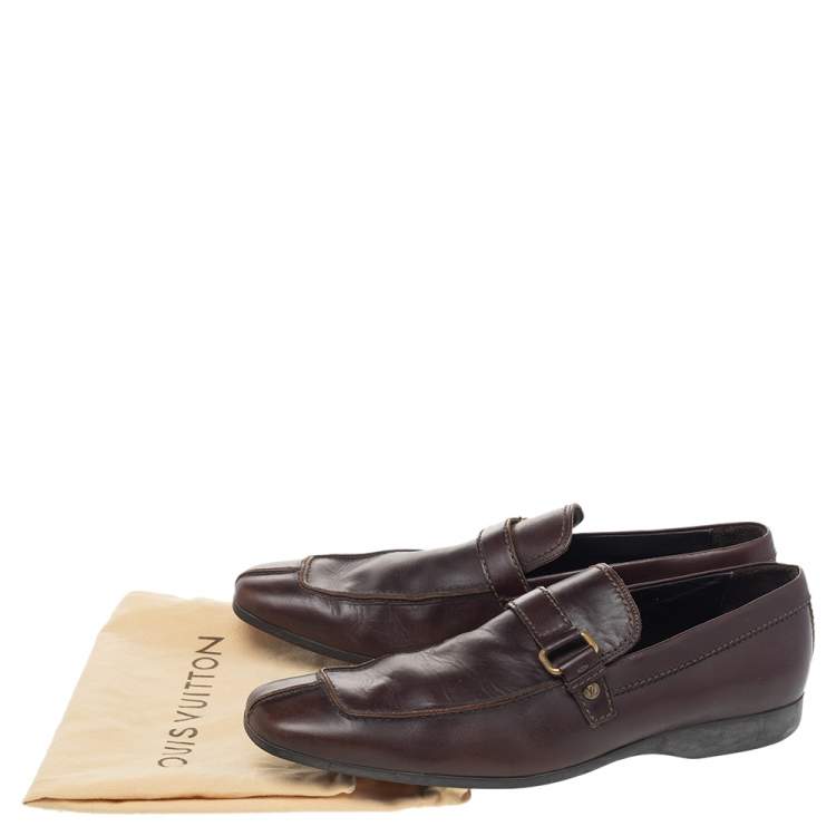 Pre Owned Louis Vuitton Brown Leather Slip On Loafers Size 42.5