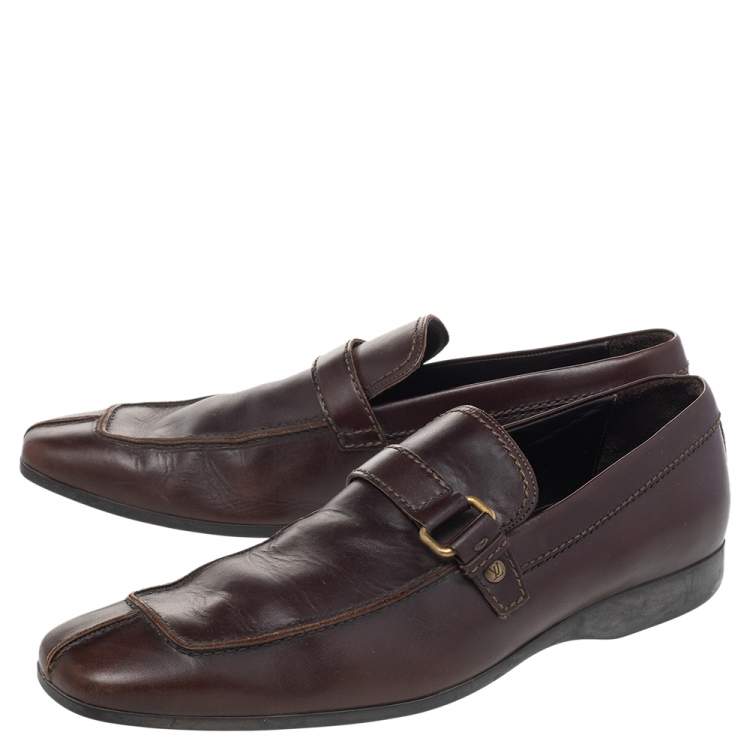 Pre Owned Louis Vuitton Brown Leather Slip On Loafers Size 42.5
