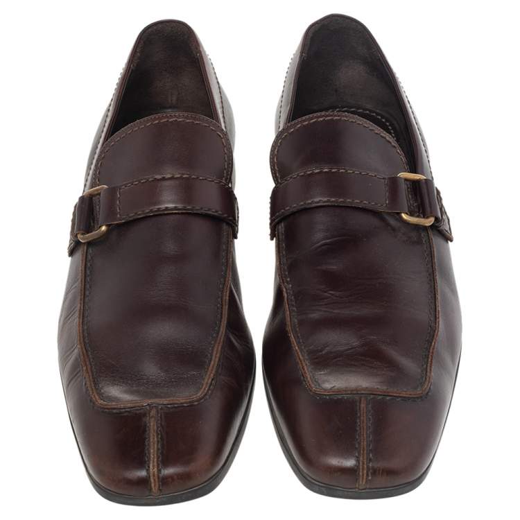 Pre Owned Louis Vuitton Brown Leather Slip On Loafers Size 42.5