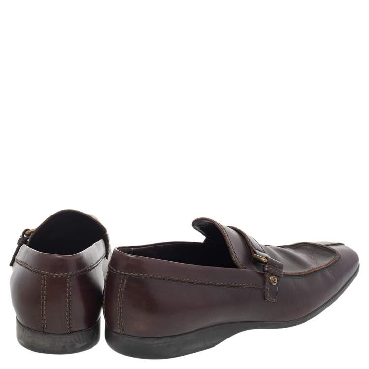 Pre Owned Louis Vuitton Brown Leather Slip On Loafers Size 42.5