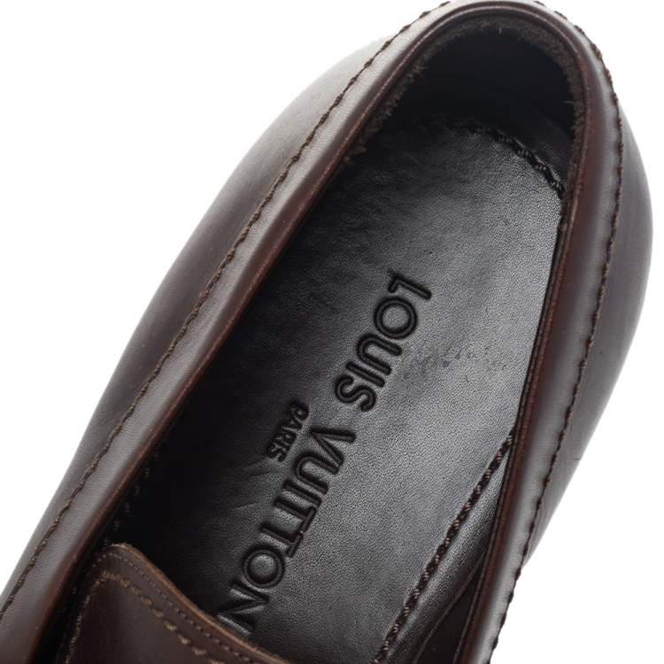 Pre Owned Louis Vuitton Brown Leather Slip On Loafers Size 42.5