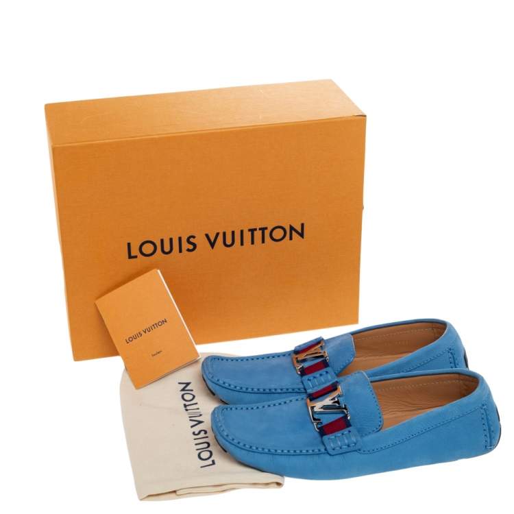 Pre Owned Louis Vuitton Blue Leather Monte Carlo Slip On Loafers Size 42