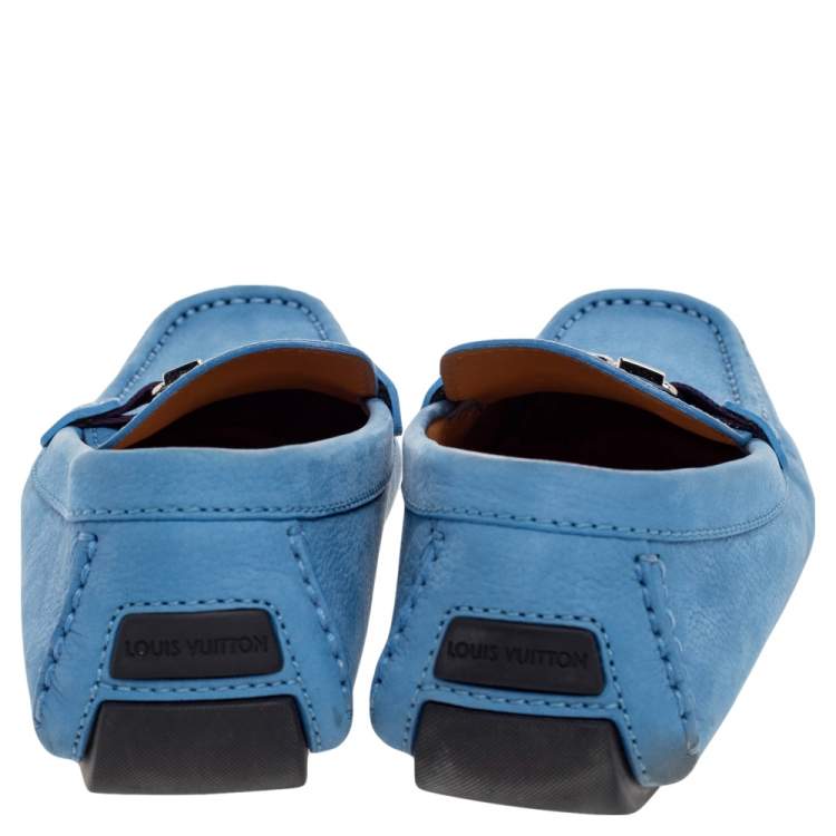 Pre Owned Louis Vuitton Blue Leather Monte Carlo Slip On Loafers Size 42