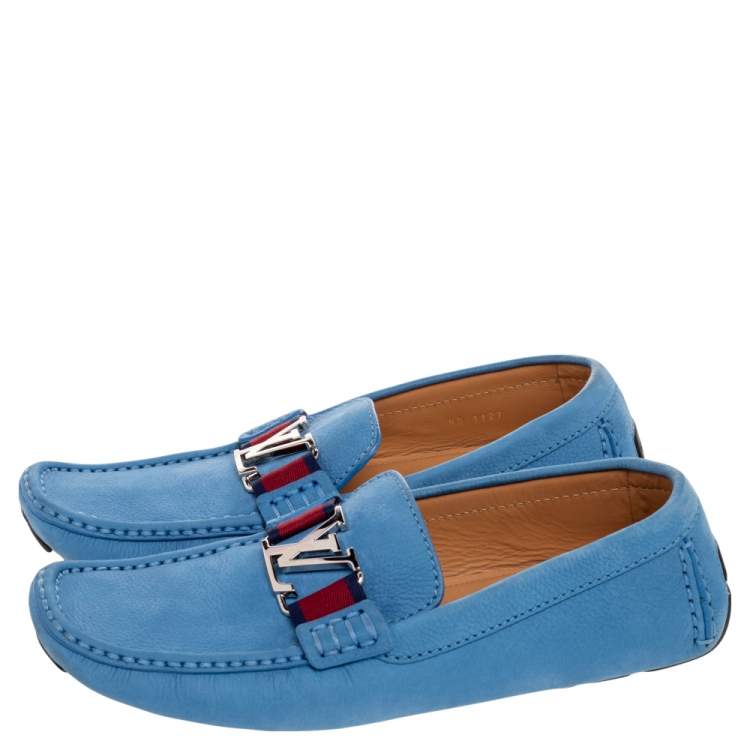 Pre Owned Louis Vuitton Blue Leather Monte Carlo Slip On Loafers Size 42