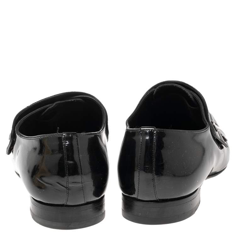 Pre Owned Louis Vuitton Black Patent Leather Monk Strap Loafers Size 42 