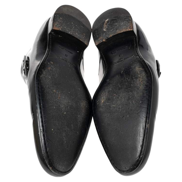 Pre Owned Louis Vuitton Black Patent Leather Monk Strap Loafers Size 42 