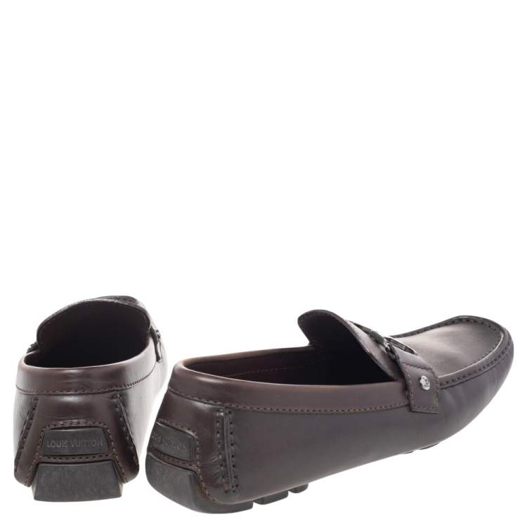 Pre Owned Louis Vuitton Dark Brown Leather Monte Carlo Slip On Loafers Size 41.5