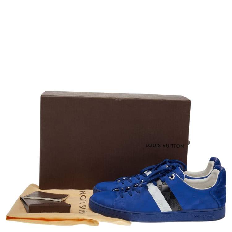 Pre Owned Louis Vuitton Blue Damier Infini Leather Frontrow Lace Up Sneakers Size 42