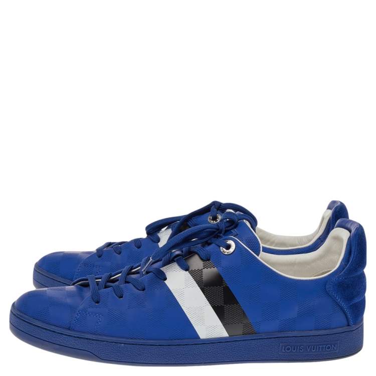 Pre Owned Louis Vuitton Blue Damier Infini Leather Frontrow Lace Up Sneakers Size 42