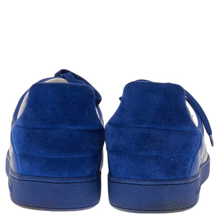Pre Owned Louis Vuitton Blue Damier Infini Leather Frontrow Lace Up Sneakers Size 42