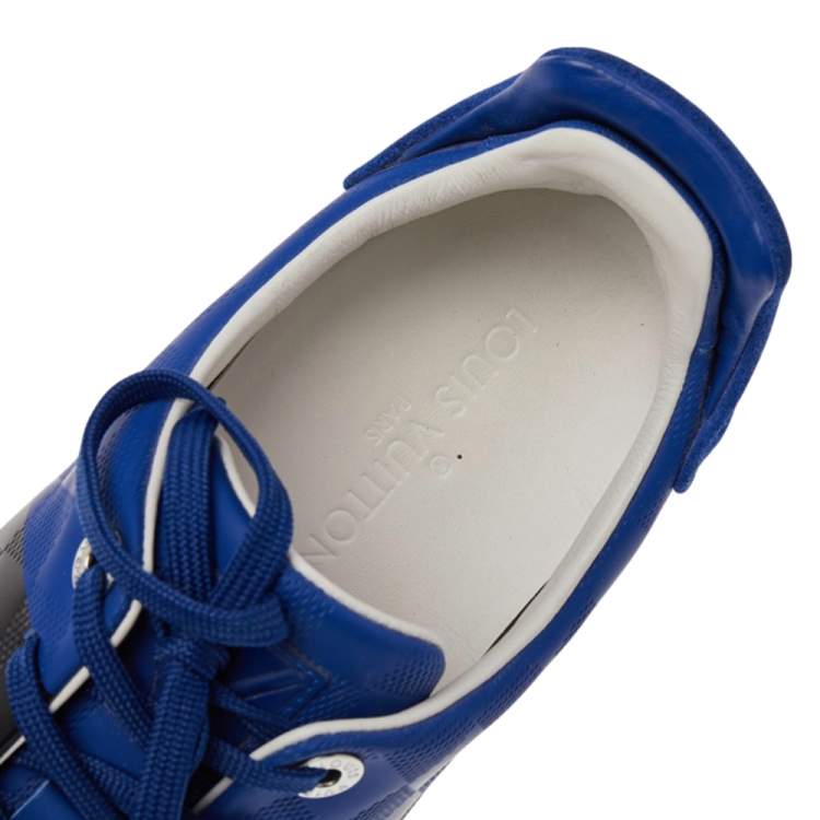Pre Owned Louis Vuitton Blue Damier Infini Leather Frontrow Lace Up Sneakers Size 42