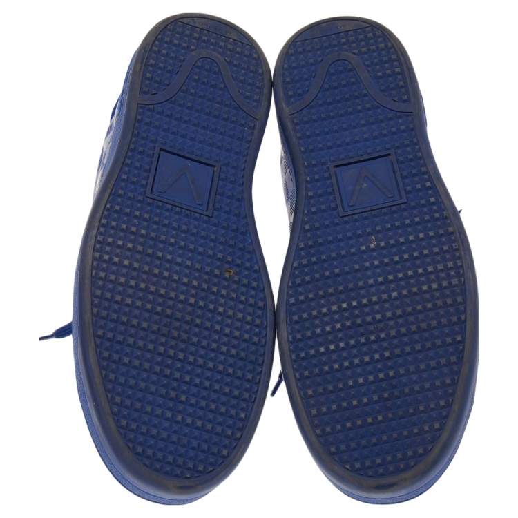Pre Owned Louis Vuitton Blue Damier Infini Leather Frontrow Lace Up Sneakers Size 42