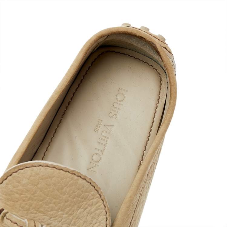 Pre Owned Louis Vuitton Light Yellow Leather Bow Slip On Loafers Size 42.5