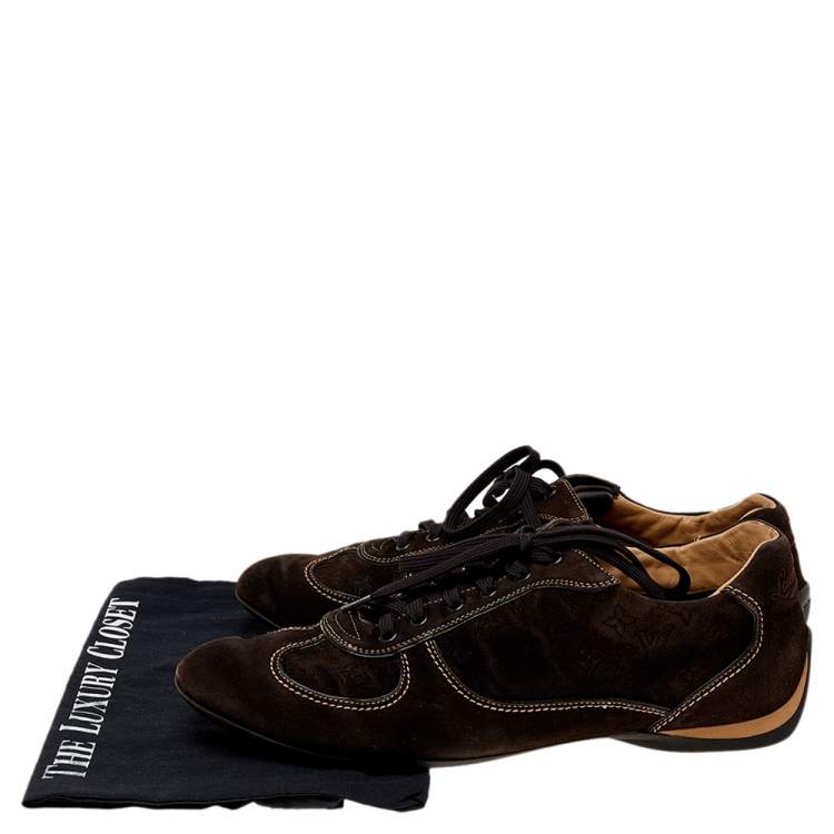 Pre Owned Louis Vuitton Brown Monogram Suede Low Top Sneakers Size 42